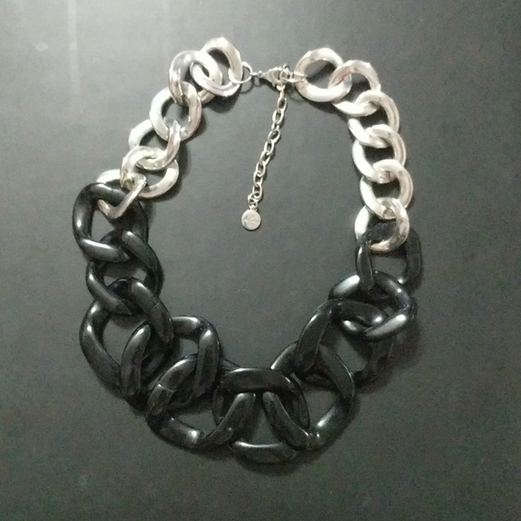 RJ Graziano Black and Silver Tone Chunky Chain Link Statement Necklace - Picture 1 of 4
